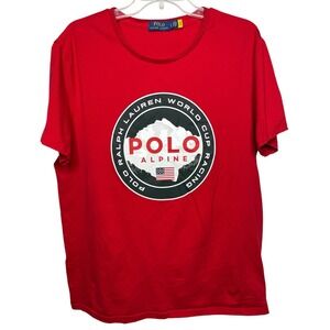 Polo Ralph Lauren Alpine World Cup Racing‎ T-Shirt Men's Large Red Graphic USA